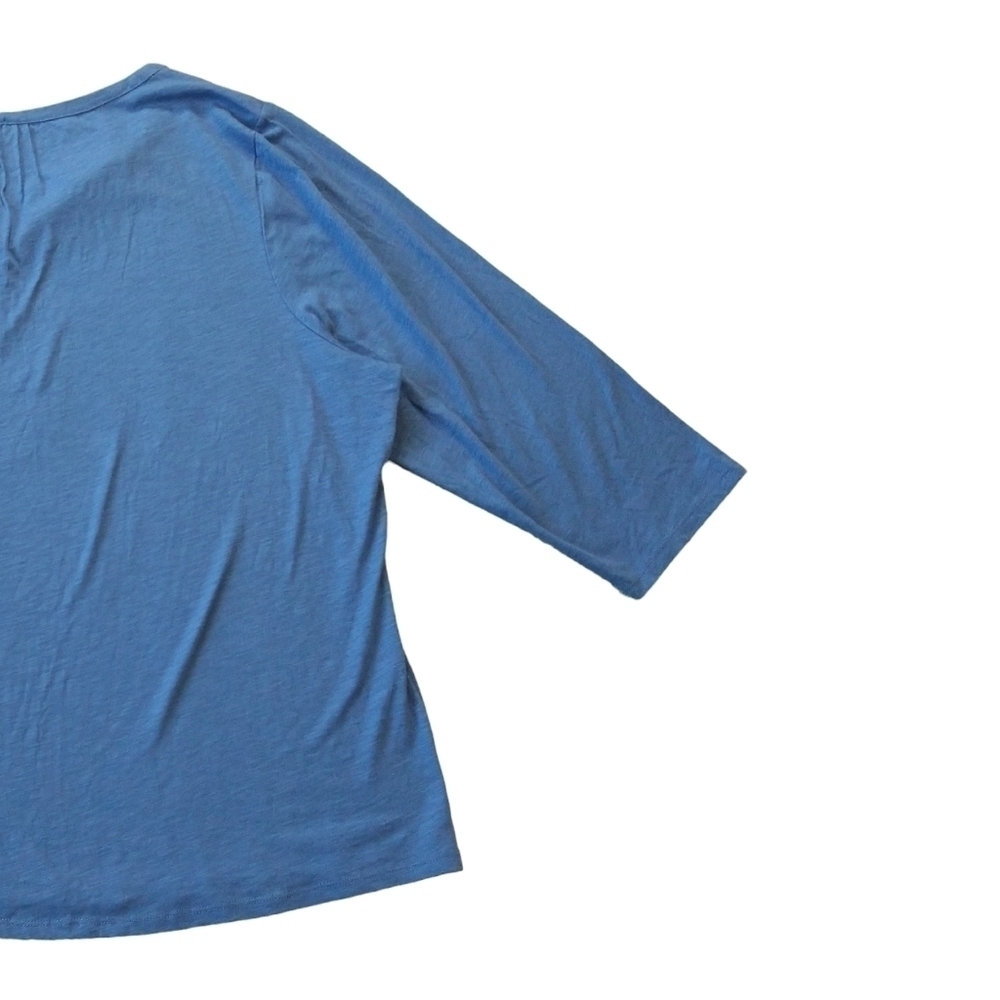 L.L. Bean NWT 100% Organic Cotton Rustic Blue Split Neck 3/4 Sleeve Top Classic - Picture 4 of 10